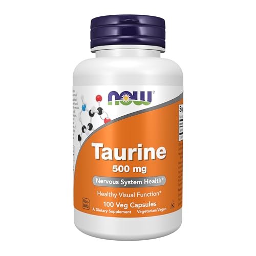 NOW Supplements, Taurin 500 mg, Unterstützung des Nervensystems*, Aminosäure, 100 vegane Kapseln