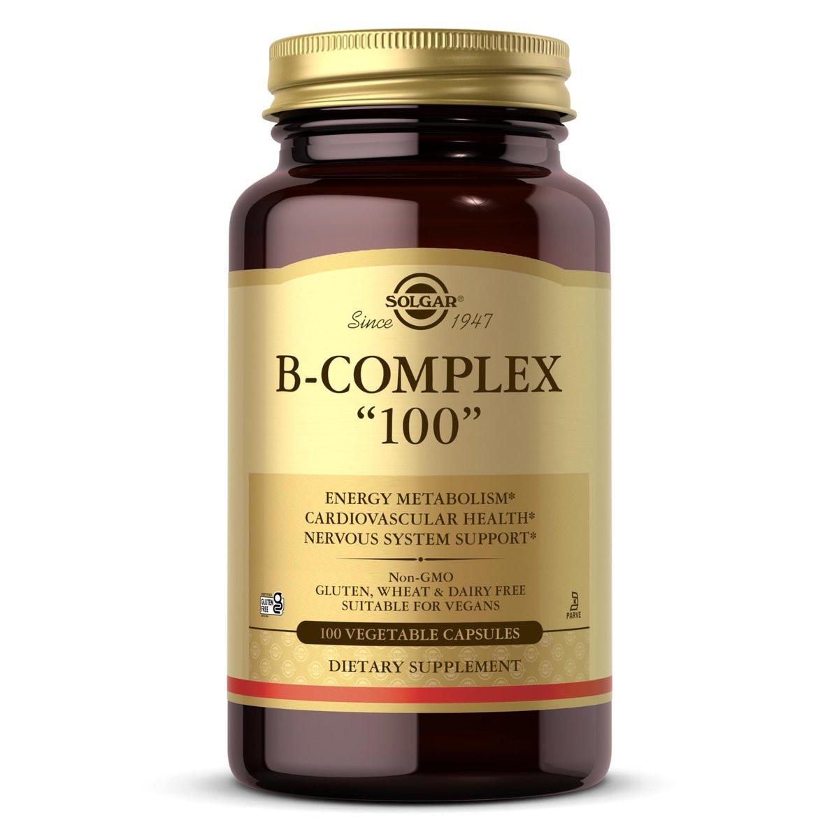 Solgar B-Komplex "100" - 100 vegane Kapseln - Unterstützt den Energiestoffwechsel & das Nervensystem - Non-GMO, glutenfrei, laktosefrei, koscher