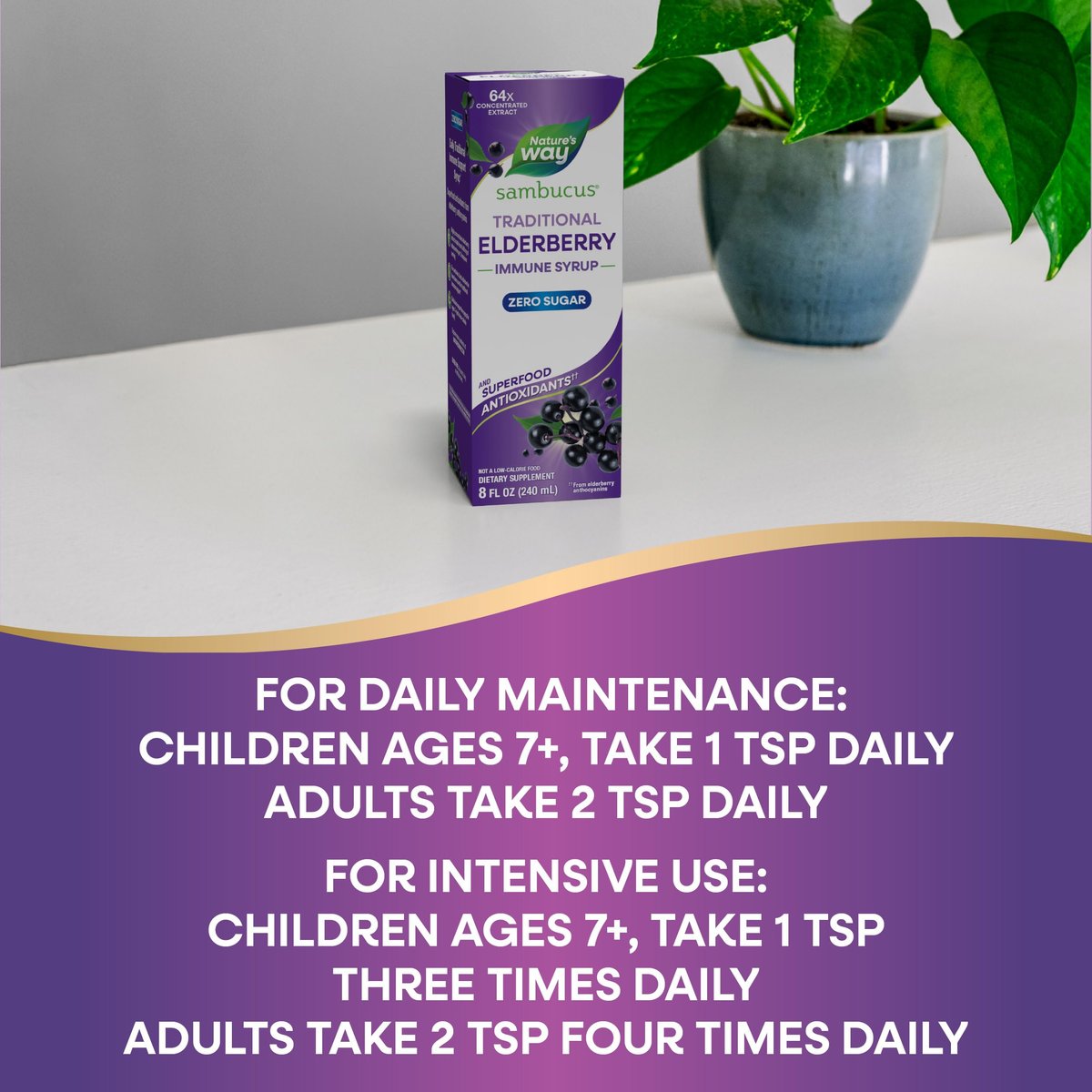 Nature’s Way Sambucus Zero Sugar Traditioneller Holundersirup – Hochkonzentrierter Holunderextrakt, zuckerfrei, Beerengeschmack, 240 ml