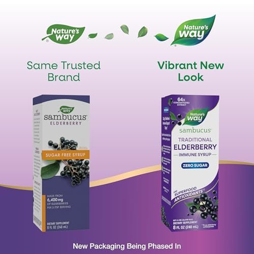 Nature’s Way Sambucus Zero Sugar Traditioneller Holundersirup – Hochkonzentrierter Holunderextrakt, zuckerfrei, Beerengeschmack, 240 ml