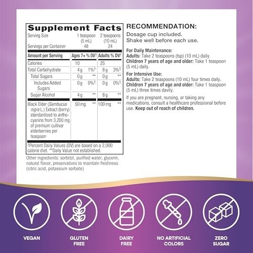 Nature’s Way Sambucus Zero Sugar Traditioneller Holundersirup – Hochkonzentrierter Holunderextrakt, zuckerfrei, Beerengeschmack, 240 ml