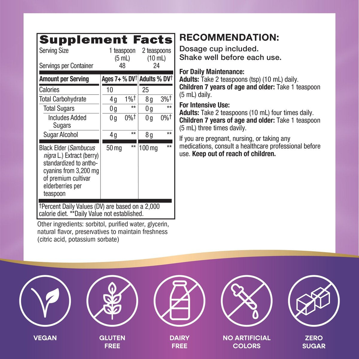 Nature’s Way Sambucus Zero Sugar Traditioneller Holundersirup – Hochkonzentrierter Holunderextrakt, zuckerfrei, Beerengeschmack, 240 ml