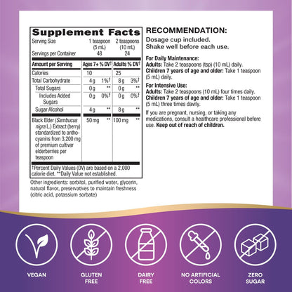 Nature’s Way Sambucus Zero Sugar Traditioneller Holundersirup – Hochkonzentrierter Holunderextrakt, zuckerfrei, Beerengeschmack, 240 ml