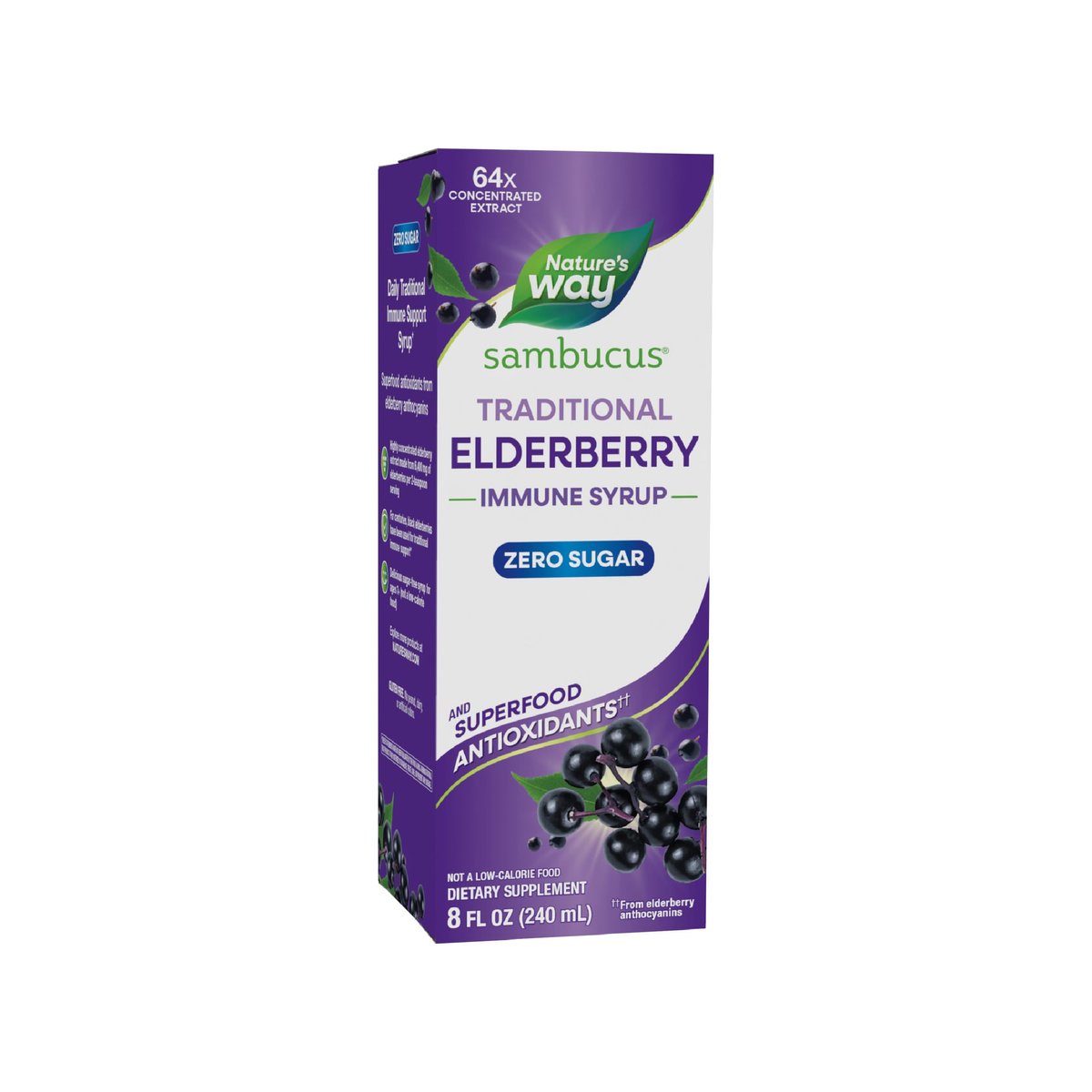 Nature’s Way Sambucus Zero Sugar Traditioneller Holundersirup – Hochkonzentrierter Holunderextrakt, zuckerfrei, Beerengeschmack, 240 ml
