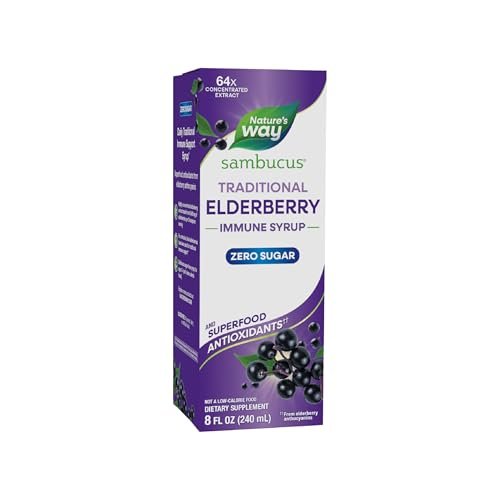 Nature’s Way Sambucus Zero Sugar Traditioneller Holundersirup – Hochkonzentrierter Holunderextrakt, zuckerfrei, Beerengeschmack, 240 ml