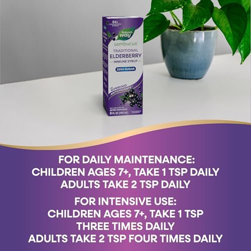 Nature’s Way Sambucus Zero Sugar Traditioneller Holundersirup – Hochkonzentrierter Holunderextrakt, zuckerfrei, Beerengeschmack, 240 ml