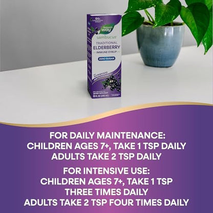Nature’s Way Sambucus Zero Sugar Traditioneller Holundersirup – Hochkonzentrierter Holunderextrakt, zuckerfrei, Beerengeschmack, 240 ml