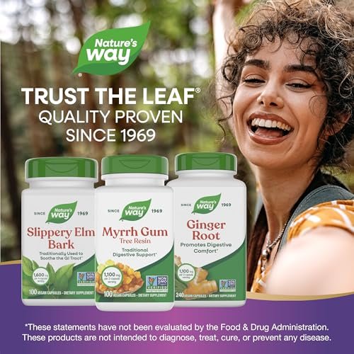 Nature's Way Myrrhe-Gummi-Harz, traditionelle Verdauungsunterstützung*, 1,1 g pro 2-Kapsel-Portion, Non-GMO Project verifiziert, glutenfrei, 100 vegane Kapseln