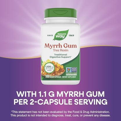 Nature's Way Myrrhe-Gummi-Harz, traditionelle Verdauungsunterstützung*, 1,1 g pro 2-Kapsel-Portion, Non-GMO Project verifiziert, glutenfrei, 100 vegane Kapseln