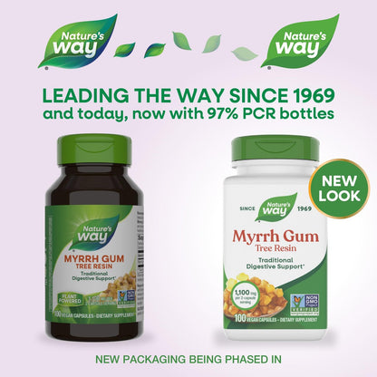Nature's Way Myrrhe-Gummi-Harz, traditionelle Verdauungsunterstützung*, 1,1 g pro 2-Kapsel-Portion, Non-GMO Project verifiziert, glutenfrei, 100 vegane Kapseln