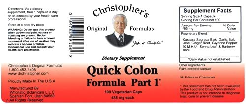 Christopher's Original Formulas Quick Colon Part 1 – Unterstützung für die Darmgesundheit, 100 pflanzliche Kapseln