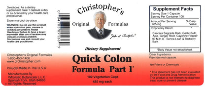 Christopher's Original Formulas Quick Colon Part 1 – Unterstützung für die Darmgesundheit, 100 pflanzliche Kapseln