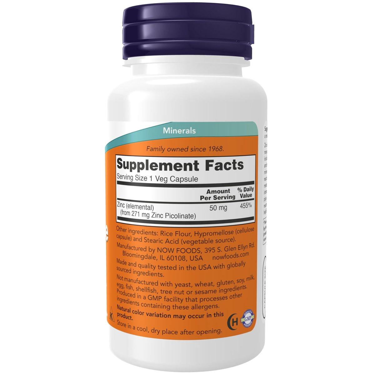 NOW Foods Zinkpicolinat 50 mg – 120 vegane Kapseln, unterstützt Enzymfunktionen & Immunsystem