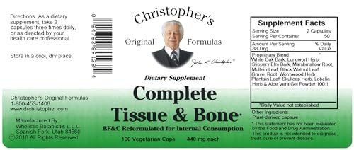 Christopher's Original Formulas Complete Tissue & Bone Formula – 100 Veg Kapseln | Pflanzliche Unterstützung für Knochen und Bindegewebe