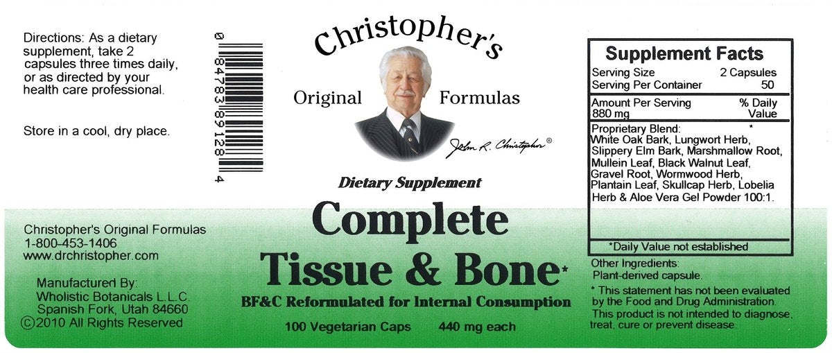 Christopher's Original Formulas Complete Tissue & Bone Formula – 100 Veg Kapseln | Pflanzliche Unterstützung für Knochen und Bindegewebe