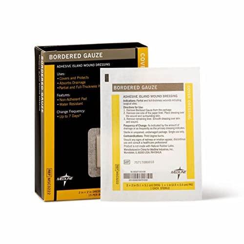 Medline Mullbinde mit Rand, 2" x 2" Klebeverband für Wunden, steril, 15 Stück