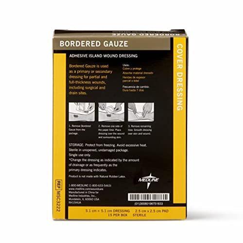 Medline Mullbinde mit Rand, 2" x 2" Klebeverband für Wunden, steril, 15 Stück