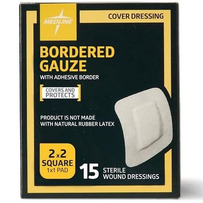 Medline Mullbinde mit Rand, 2" x 2" Klebeverband für Wunden, steril, 15 Stück