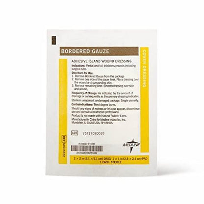 Medline Mullbinde mit Rand, 2" x 2" Klebeverband für Wunden, steril, 15 Stück