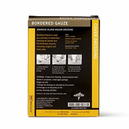 Medline Bordered Gauze 6x6 Zoll Klebeverband – sterile Inselwundauflage, 15 Stück