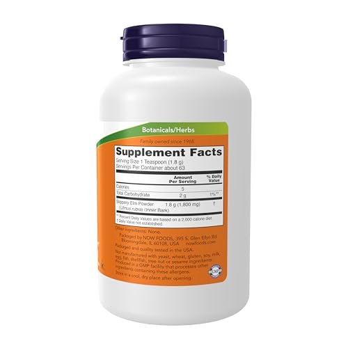 NOW Foods Slippery Elm Pulver (Ulmus rubra) – Nicht-GMO verifiziertes Kräuterergänzungsmittel, 113 g (4 Unzen)