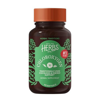 Herbs Etc. ChlorOxygen Chlorophyll Konzentrat Weichkapseln – Hochwirksames Chlorophyll für Entgiftung, Deodorisierung, Haut-, Darm- und Energieunterstützung – 60 Kapseln (60 Portionen)