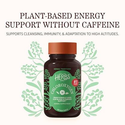 Herbs Etc. ChlorOxygen Chlorophyll Konzentrat Weichkapseln – Hochwirksames Chlorophyll für Entgiftung, Deodorisierung, Haut-, Darm- und Energieunterstützung – 60 Kapseln (60 Portionen)