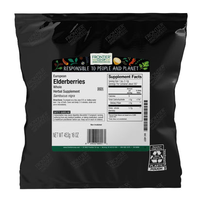 Frontier Co-op Getrocknete Holunderbeeren, Europäische Ganze - Non-GMO Holunderbeeren getrocknete Früchte für Pulver, Tee, Immununterstützung - Koscher | 16 Unzen (1er-Pack)