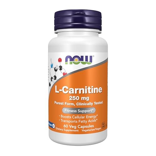 NOW Foods L-Carnitin 250 mg – Reine Aminosäure für Fitnessunterstützung, 60 vegane Kapseln