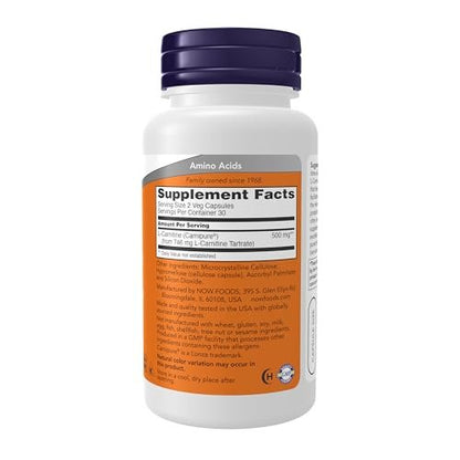 NOW Foods L-Carnitin 250 mg – Reine Aminosäure für Fitnessunterstützung, 60 vegane Kapseln