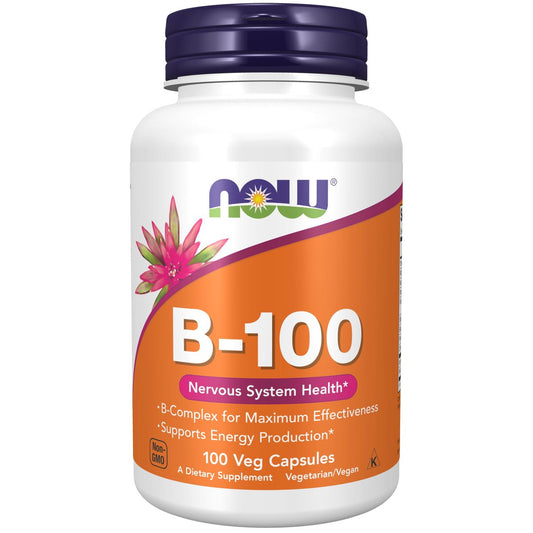 NOW Foods Vitamin B-100 Komplex – 100 vegane Kapseln für Energieproduktion und Nervensystemunterstützung