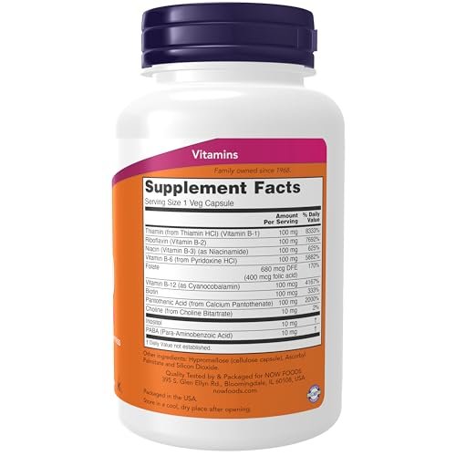 NOW Foods Vitamin B-100 Komplex – 100 vegane Kapseln für Energieproduktion und Nervensystemunterstützung