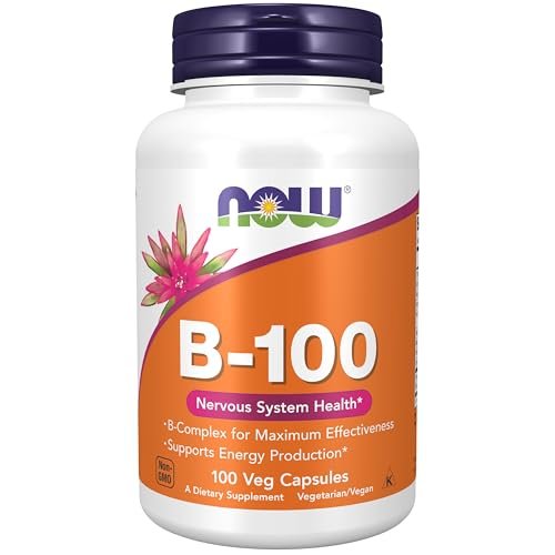NOW Foods Vitamin B-100 Komplex – 100 vegane Kapseln für Energieproduktion und Nervensystemunterstützung