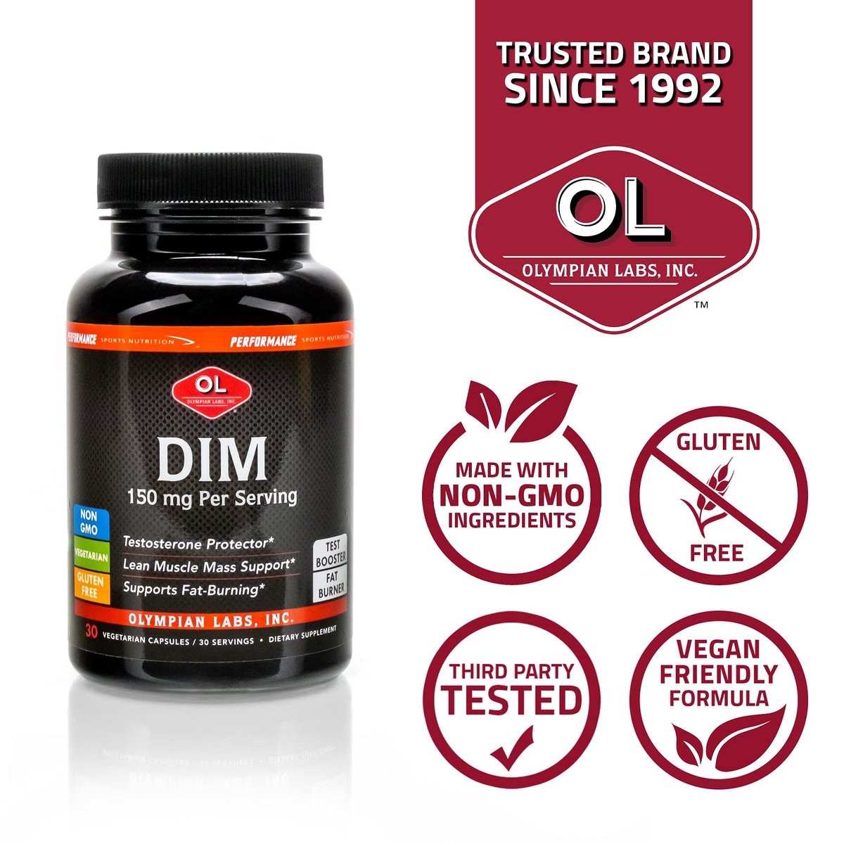 Olympian Labs DIM 150mg – DIM Diindolylmethan Kapseln für Hormonbalance, reine Haut, PCOS & Fitnessunterstützung – 30 Kapseln (30-Tage-Versorgung)