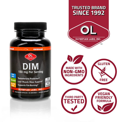 Olympian Labs DIM 150mg – DIM Diindolylmethan Kapseln für Hormonbalance, reine Haut, PCOS & Fitnessunterstützung – 30 Kapseln (30-Tage-Versorgung)