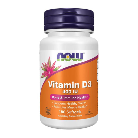NOW Foods Vitamin D-3 400 IE – 180 Weichkapseln für starke Knochen & strukturelle Unterstützung