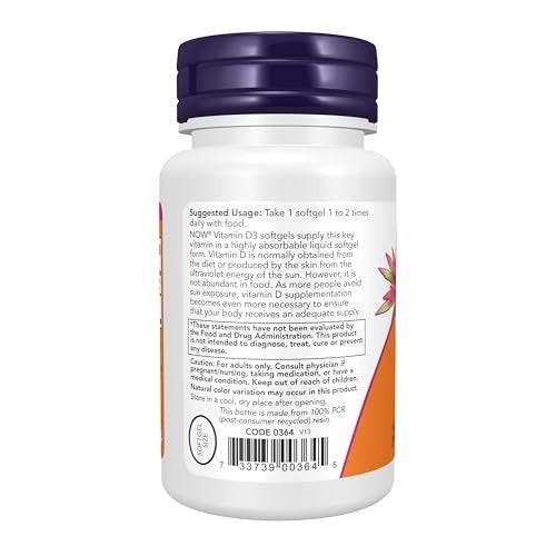 NOW Foods Vitamin D-3 400 IE – 180 Weichkapseln für starke Knochen & strukturelle Unterstützung