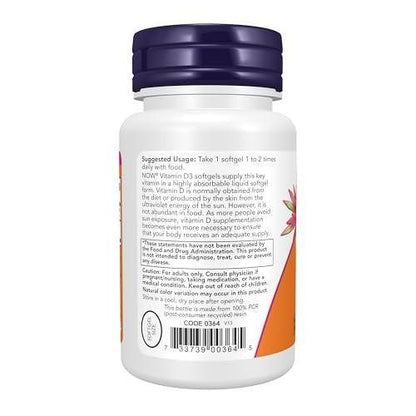 NOW Foods Vitamin D-3 400 IE – 180 Weichkapseln für starke Knochen & strukturelle Unterstützung
