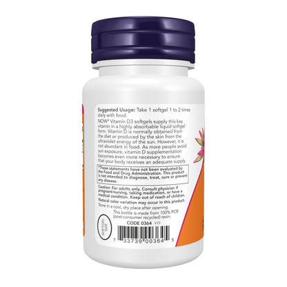 NOW Foods Vitamin D-3 400 IE – 180 Weichkapseln für starke Knochen & strukturelle Unterstützung