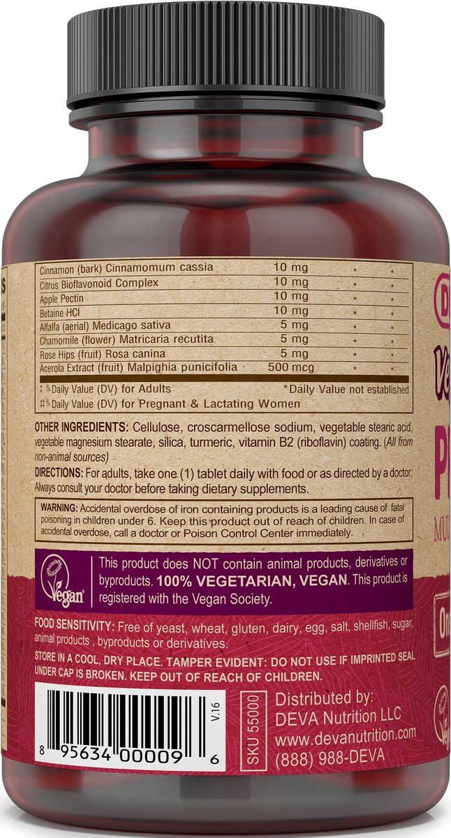 DEVA Vegane Schwangerschaftsvitamine – Einmal täglich – Multivitamin & Mineralstoffe mit Folsäure & Eisen – 90 Tabletten