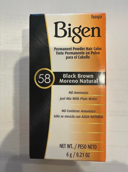 Bigen Permanent Puder-Haarfarbe, #58 Schwarzbraun - Farbpulver 0,21 oz (6 g), Messbecher 1 Stk. pro Box (Solstice)