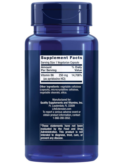 Life Extension Vitamin B6 250 mg – Hochdosiert für Herz, Nerven & Augen, 100 Kapseln