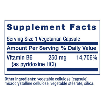 Life Extension Vitamin B6 250 mg – Hochdosiert für Herz, Nerven & Augen, 100 Kapseln