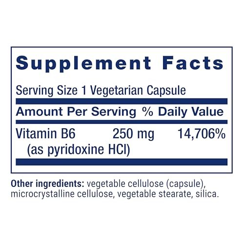 Life Extension Vitamin B6 250 mg – Hochdosiert für Herz, Nerven & Augen, 100 Kapseln