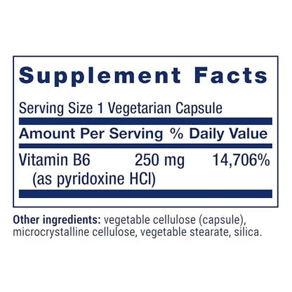 Life Extension Vitamin B6 250 mg – Hochdosiert für Herz, Nerven & Augen, 100 Kapseln