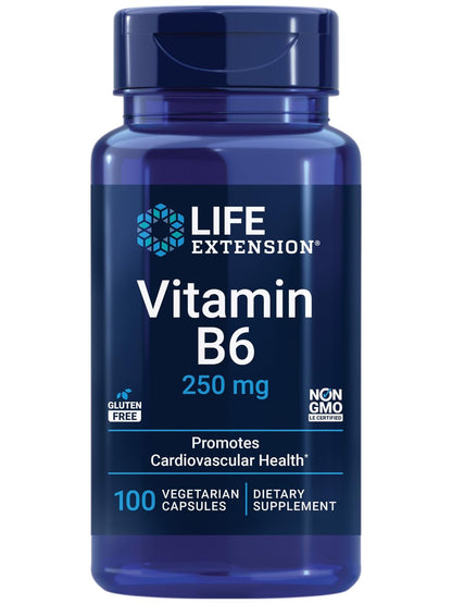 Life Extension Vitamin B6 250 mg – Hochdosiert für Herz, Nerven & Augen, 100 Kapseln