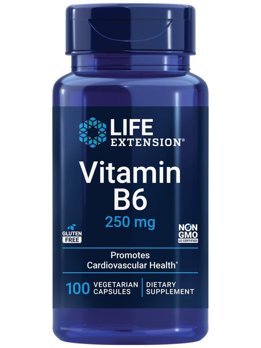 Life Extension Vitamin B6 250 mg – Hochdosiert für Herz, Nerven & Augen, 100 Kapseln