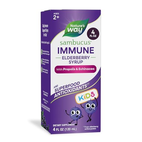 Nature's Way Sambucus Kids Immune Holunderbeeren-Sirup für Kinder, mit Echinacea & Propolis, traditionelle Immununterstützung, Beerengeschmack, 118 ml