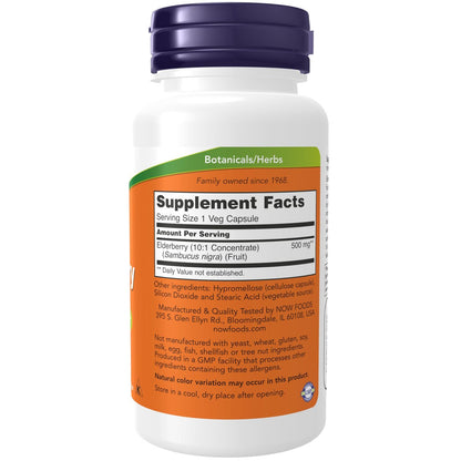 NOW Foods Holunderbeere (Sambucus nigra) 500 mg, 10:1 Konzentrat, 60 vegane Kapseln
