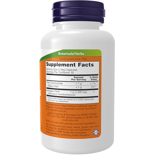 NOW Foods Astragalus 500 mg – 100 Kapseln zur Unterstützung des Immunsystems